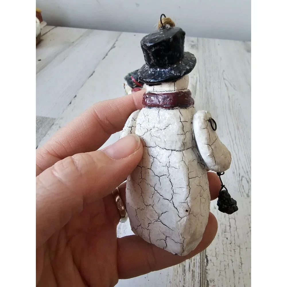 Crackle snowman jointed family ornament‎ Xmas set tree